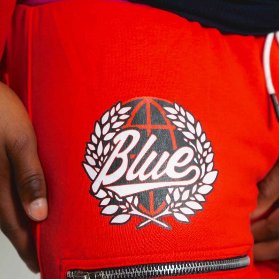 Blue utility shorts red