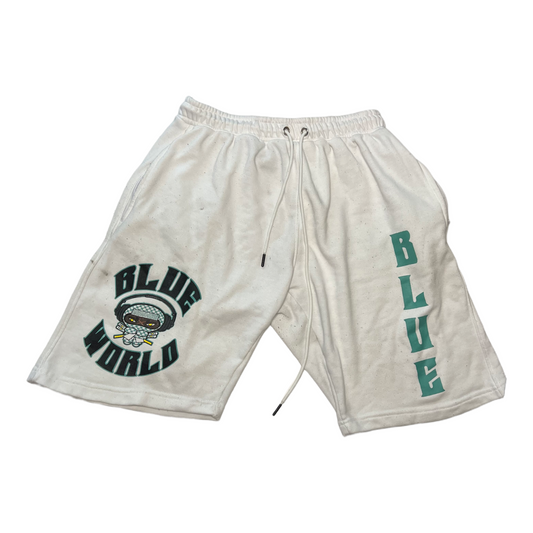 White Blue World Shorts